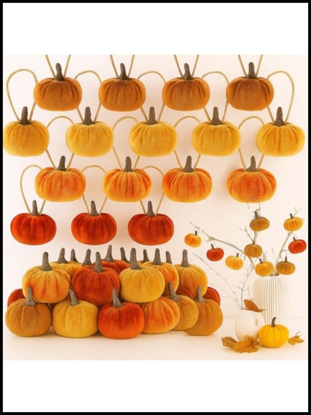 20 Pc Flannel Pumpkin Hanging Ornaments Thanksgiving Fall Decor